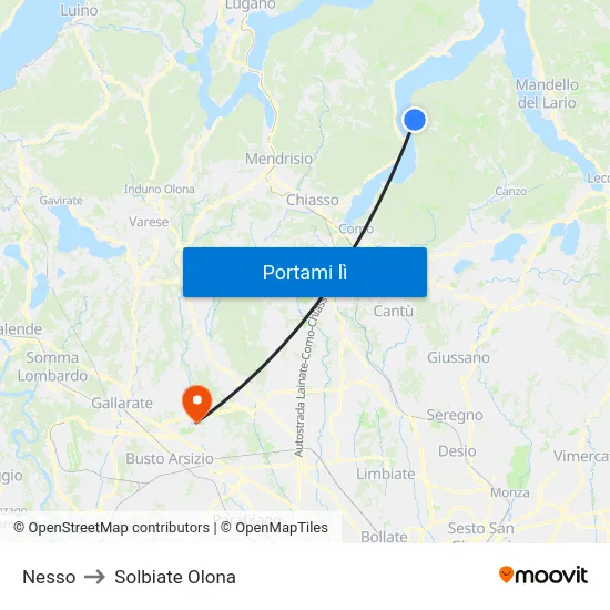 Nesso to Solbiate Olona map