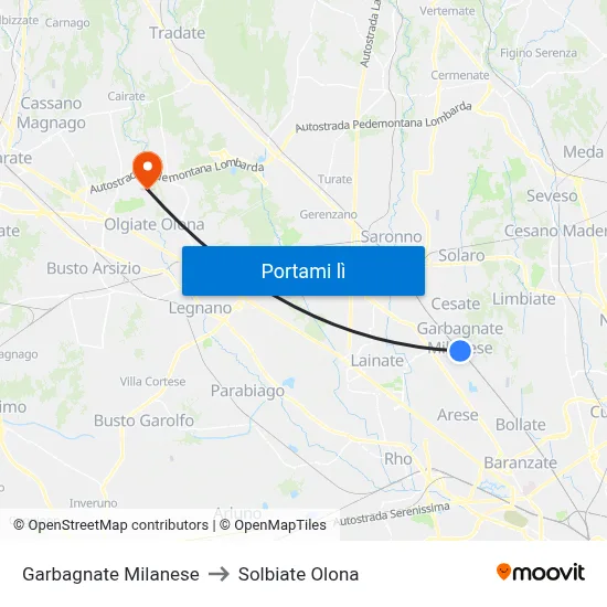 Garbagnate Milanese to Solbiate Olona map