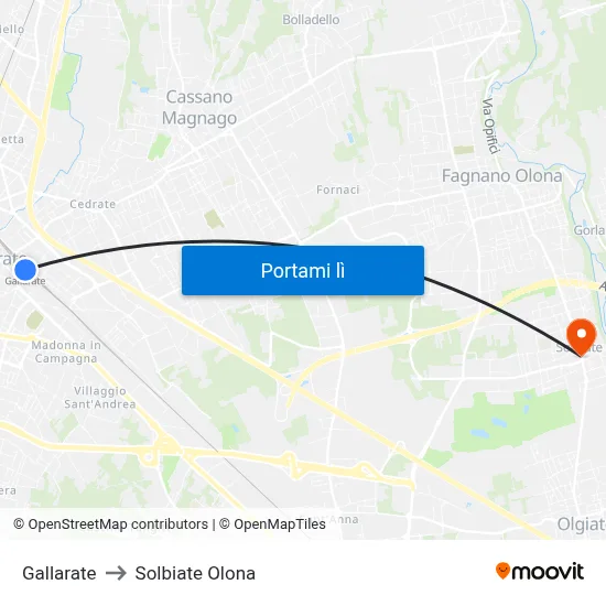 Gallarate to Solbiate Olona map