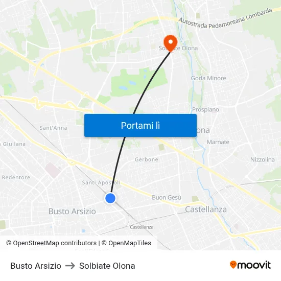 Busto Arsizio to Solbiate Olona map