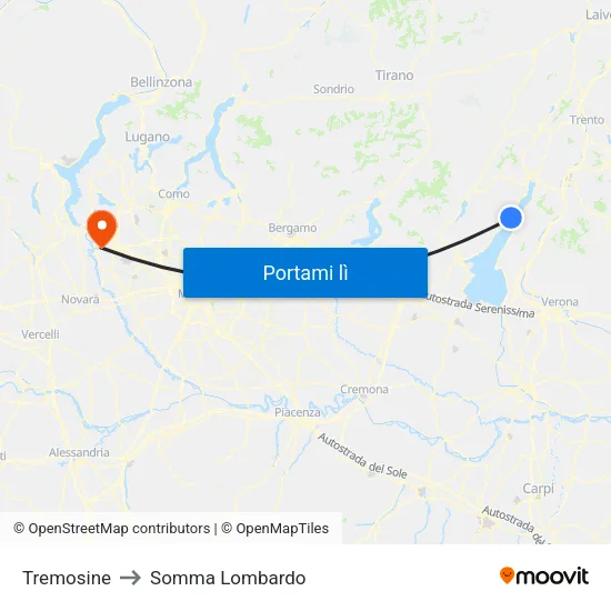 Tremosine to Somma Lombardo map