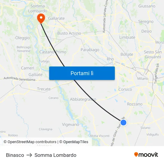 Binasco to Somma Lombardo map