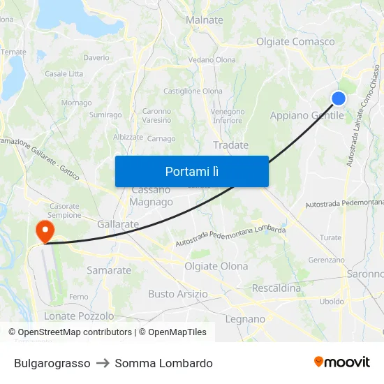 Bulgarograsso to Somma Lombardo map