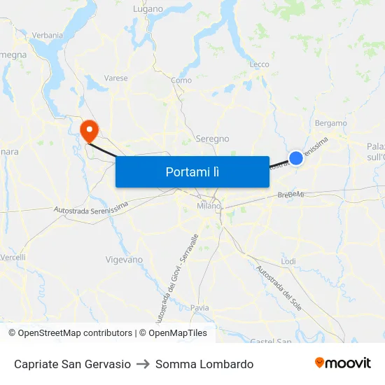 Capriate San Gervasio to Somma Lombardo map