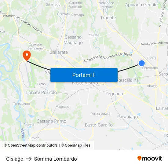 Cislago to Somma Lombardo map