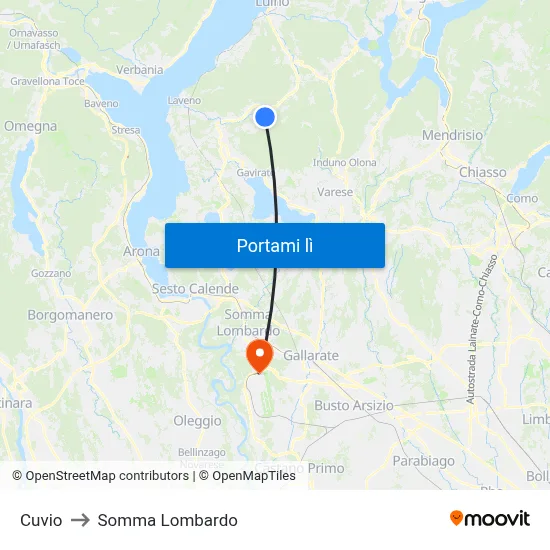 Cuvio to Somma Lombardo map