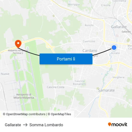 Gallarate to Somma Lombardo map