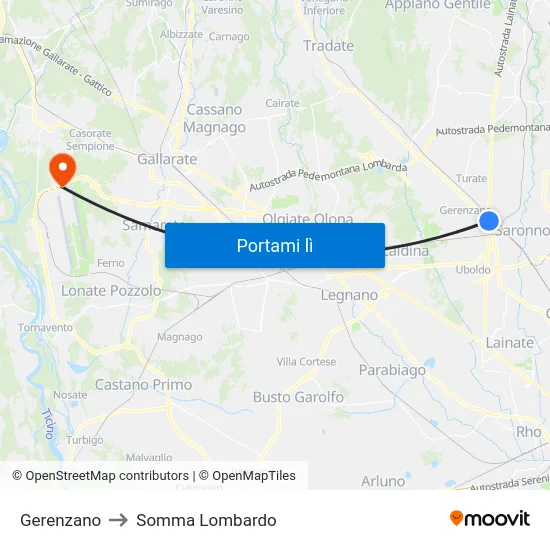Gerenzano to Somma Lombardo map