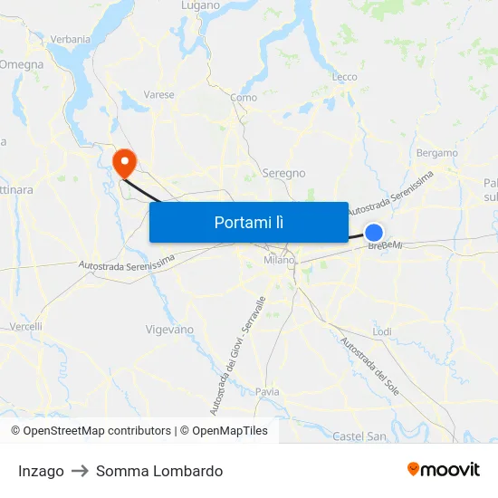 Inzago to Somma Lombardo map