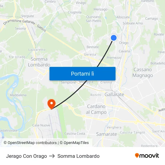 Jerago Con Orago to Somma Lombardo map