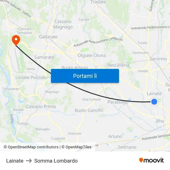 Lainate to Somma Lombardo map