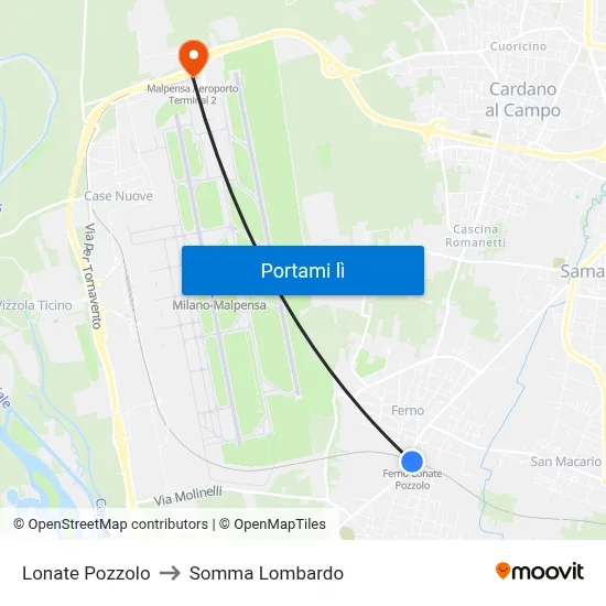 Lonate Pozzolo to Somma Lombardo map