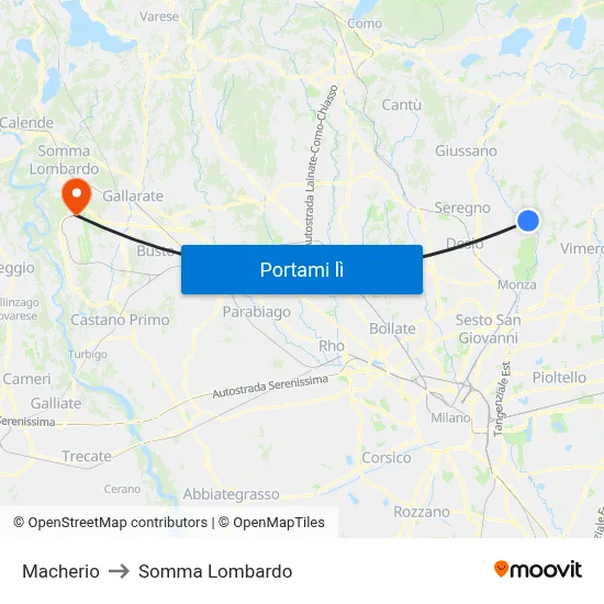 Macherio to Somma Lombardo map