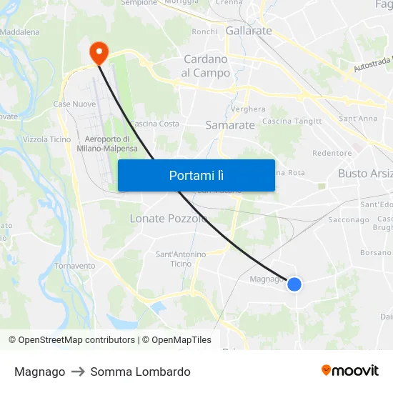 Magnago to Somma Lombardo map