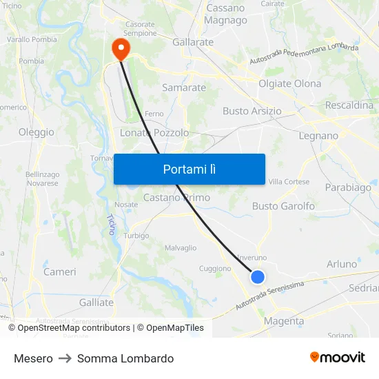 Mesero to Somma Lombardo map