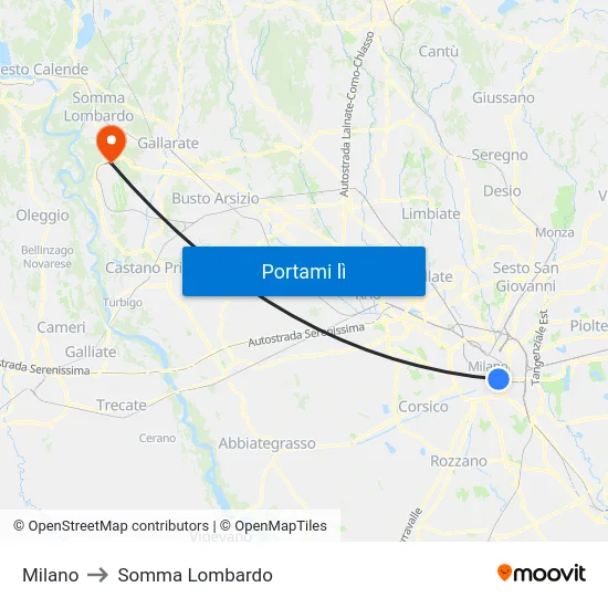 Milano to Somma Lombardo map