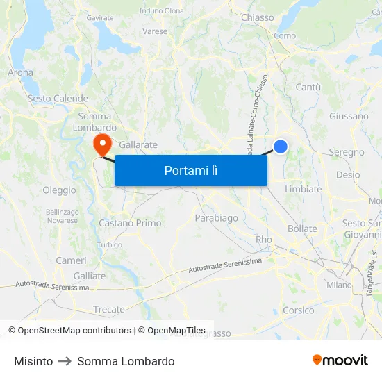 Misinto to Somma Lombardo map