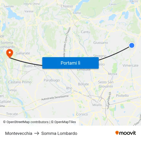 Montevecchia to Somma Lombardo map
