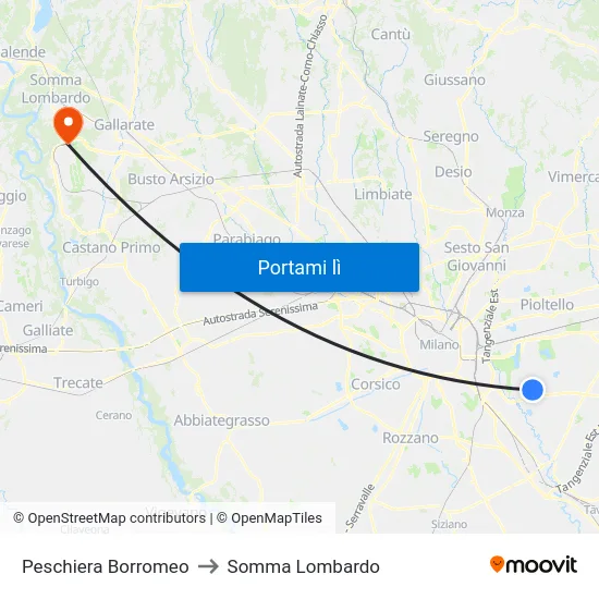 Peschiera Borromeo to Somma Lombardo map