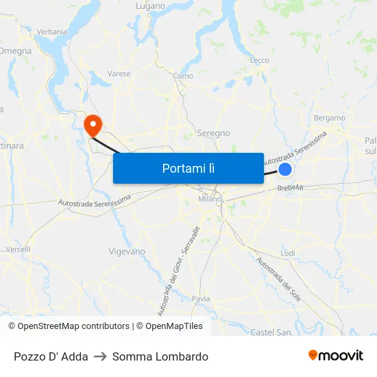 Pozzo D' Adda to Somma Lombardo map