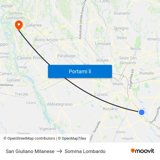 San Giuliano Milanese to Somma Lombardo map