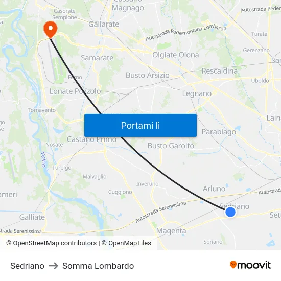 Sedriano to Somma Lombardo map