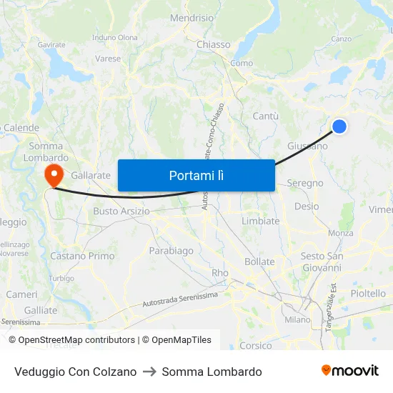 Veduggio Con Colzano to Somma Lombardo map