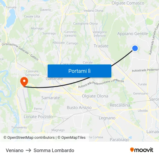 Veniano to Somma Lombardo map
