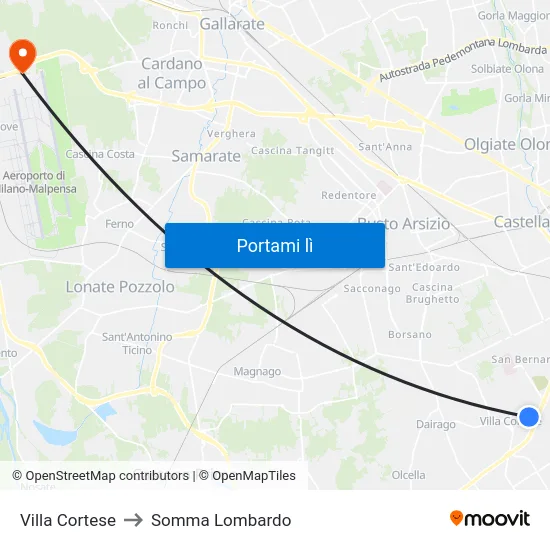 Villa Cortese to Somma Lombardo map