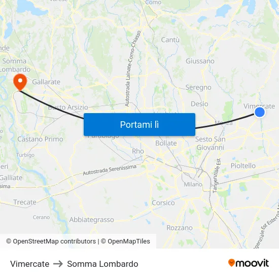 Vimercate to Somma Lombardo map