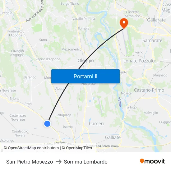 San Pietro Mosezzo to Somma Lombardo map