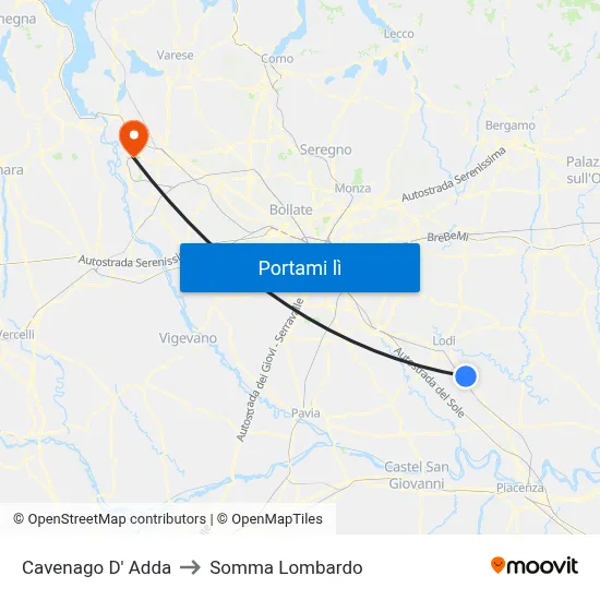 Cavenago D' Adda to Somma Lombardo map