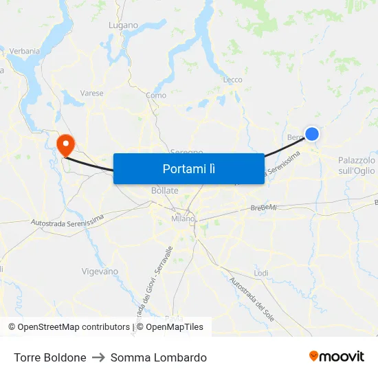 Torre Boldone to Somma Lombardo map