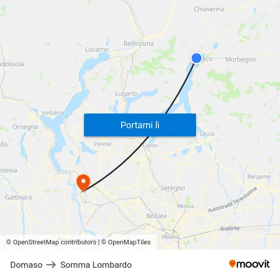 Domaso to Somma Lombardo map