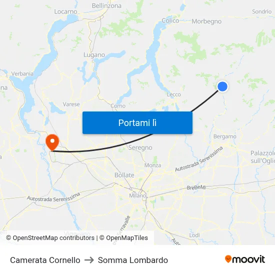 Camerata Cornello to Somma Lombardo map