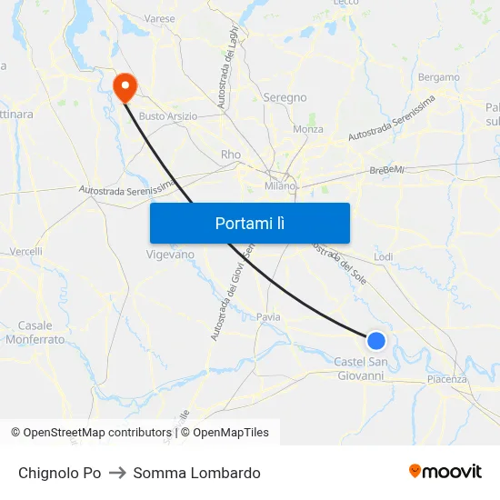 Chignolo Po to Somma Lombardo map