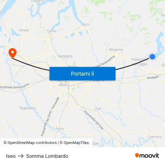 Iseo to Somma Lombardo map