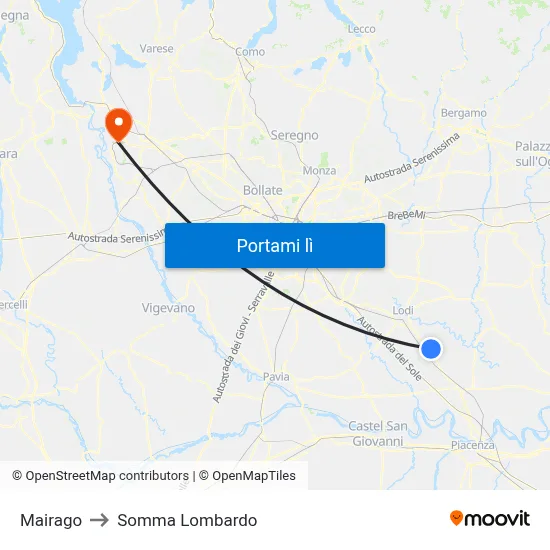 Mairago to Somma Lombardo map