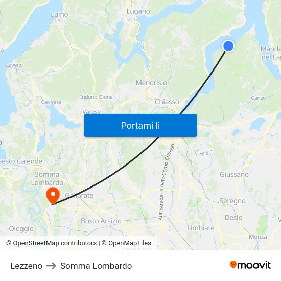 Lezzeno to Somma Lombardo map