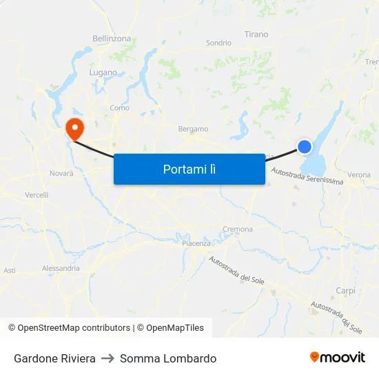 Gardone Riviera to Somma Lombardo map