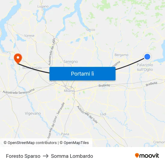 Foresto Sparso to Somma Lombardo map