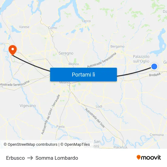 Erbusco to Somma Lombardo map
