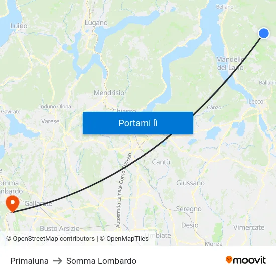 Primaluna to Somma Lombardo map