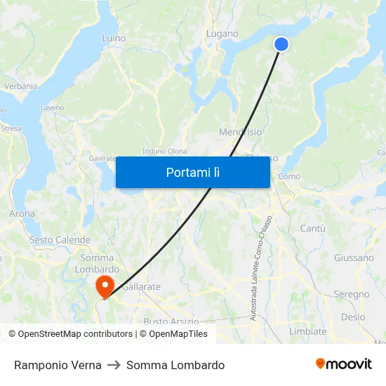 Ramponio Verna to Somma Lombardo map