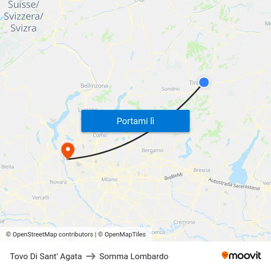 Tovo Di Sant' Agata to Somma Lombardo map