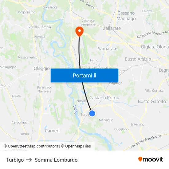 Turbigo to Somma Lombardo map