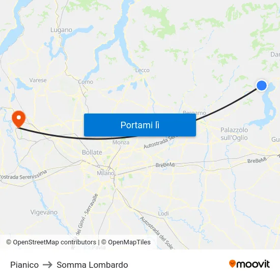 Pianico to Somma Lombardo map