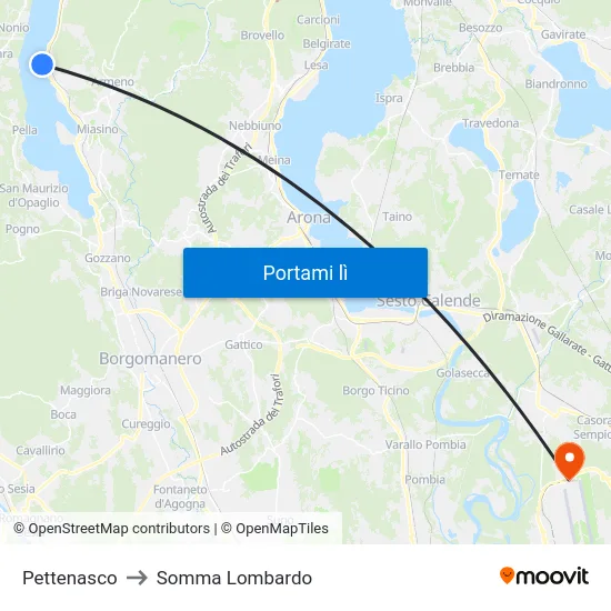 Pettenasco to Somma Lombardo map