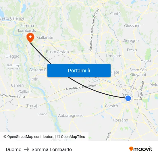 Duomo to Somma Lombardo map