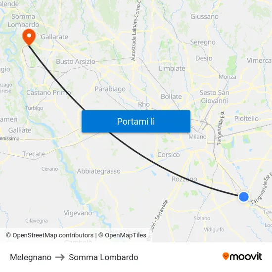 Melegnano to Somma Lombardo map
